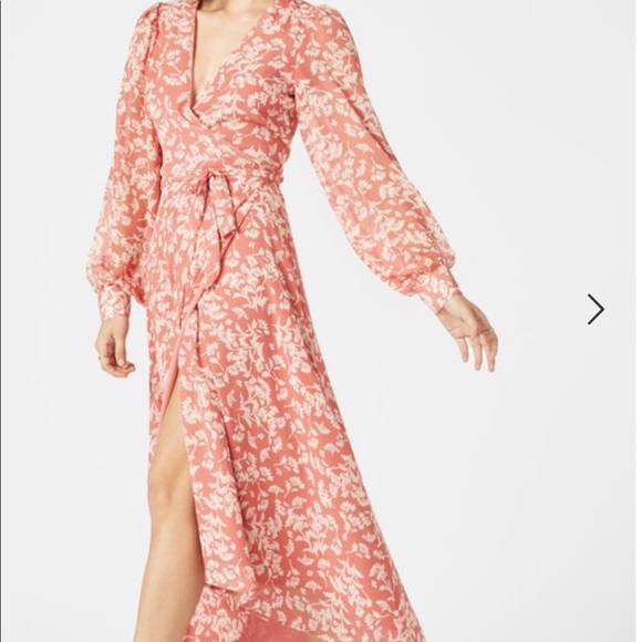 shoedazzle New Ladies Faded Rose floral long sleeve wrap Maxi Dress Barbie core - Picture 7 of 16